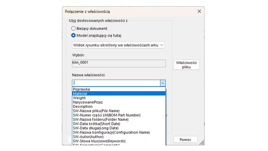Definiowanie wyświetlanych informacji na formatce arkusza SOLIDWORKS