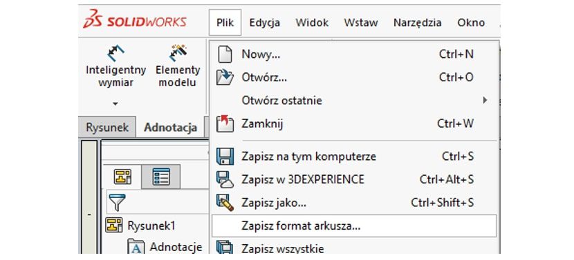 Zapisywanie formatu arkusza w SOLIDWORKS