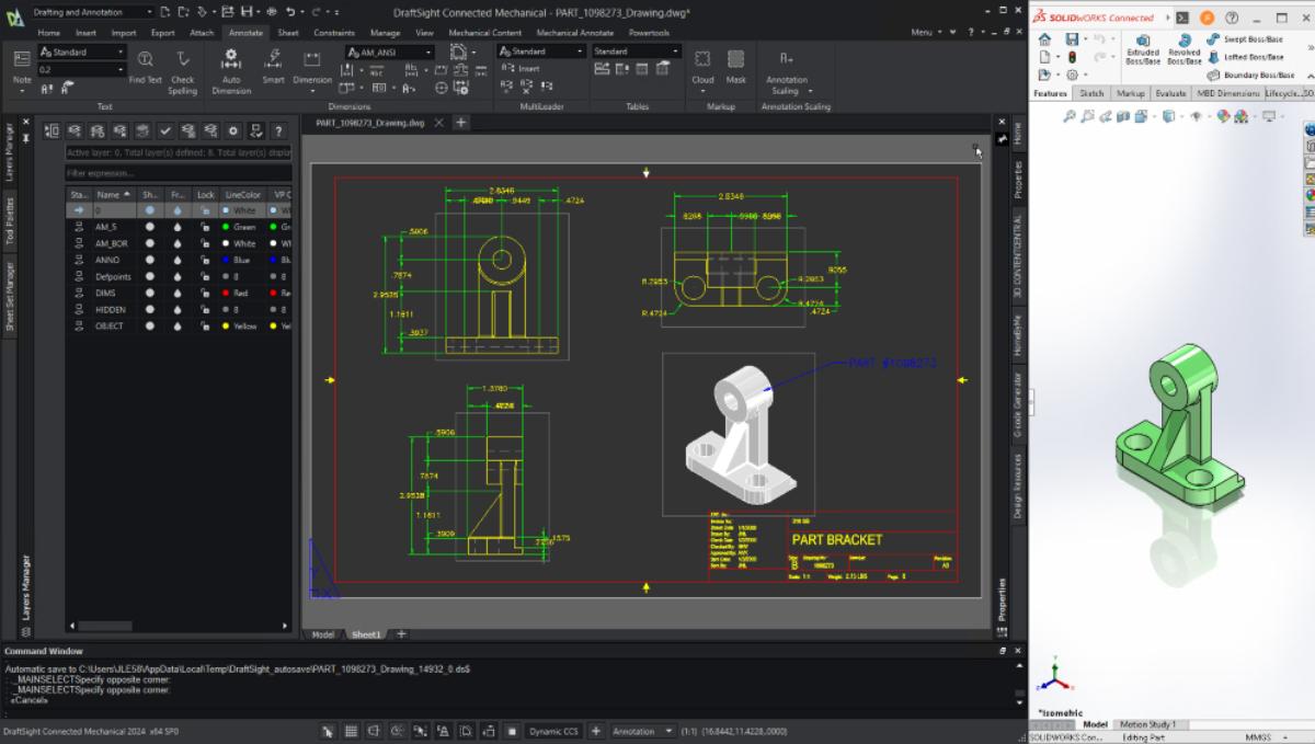 DraftSight - darmowy program do DWG dla nowych użytkowników, widok ekranu z częścią
