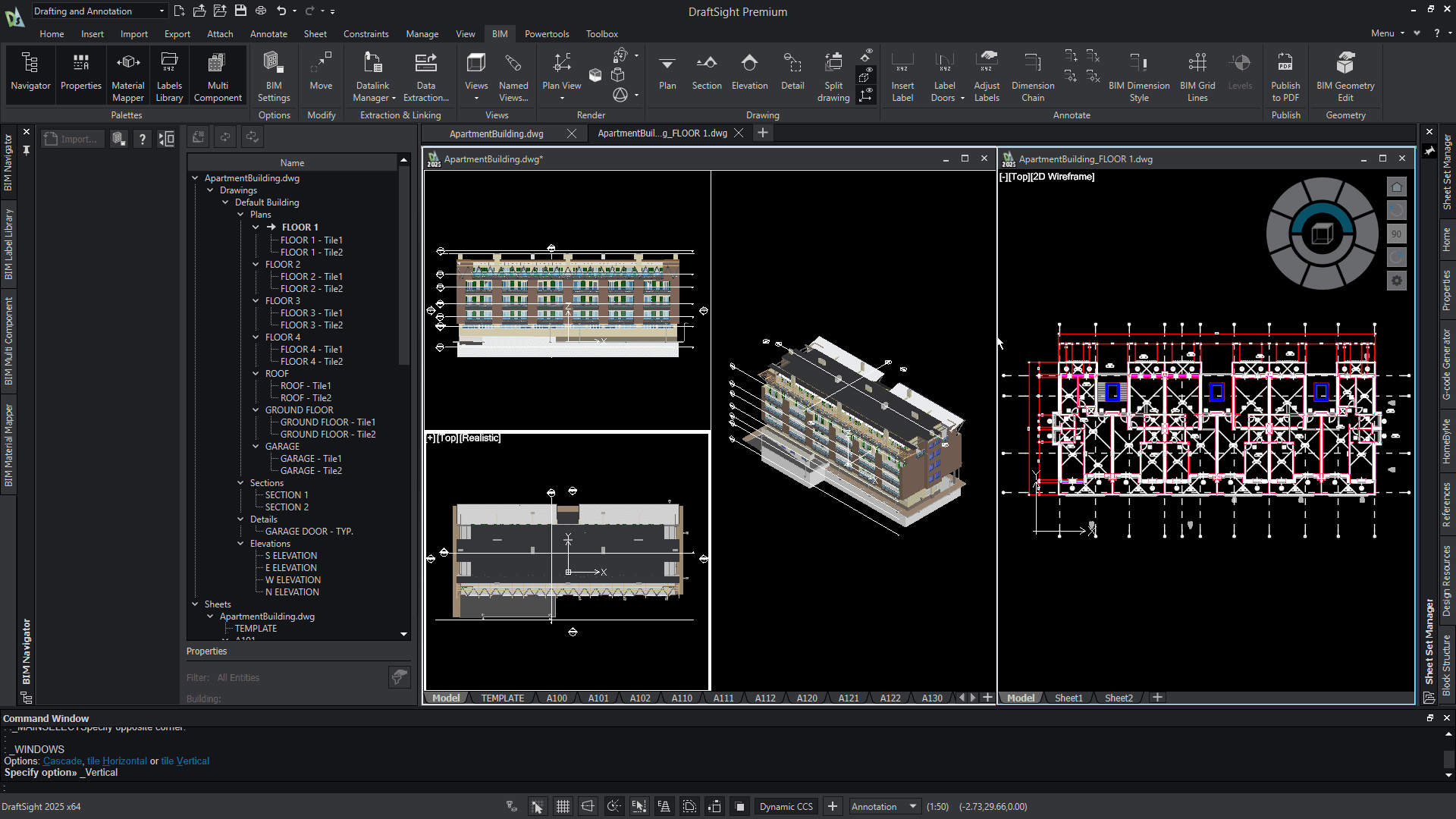 Zaimportowany model BIM 3D - widok BIM Navigator w DraftSight