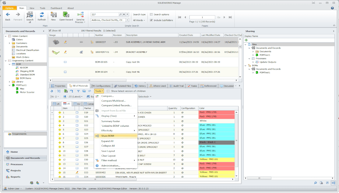 Interfejs programu SOLIDWORKS Manage