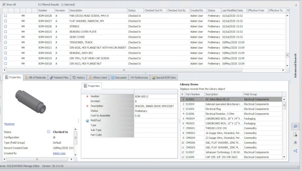 Interfejs programu SOLIDWORKS Manage