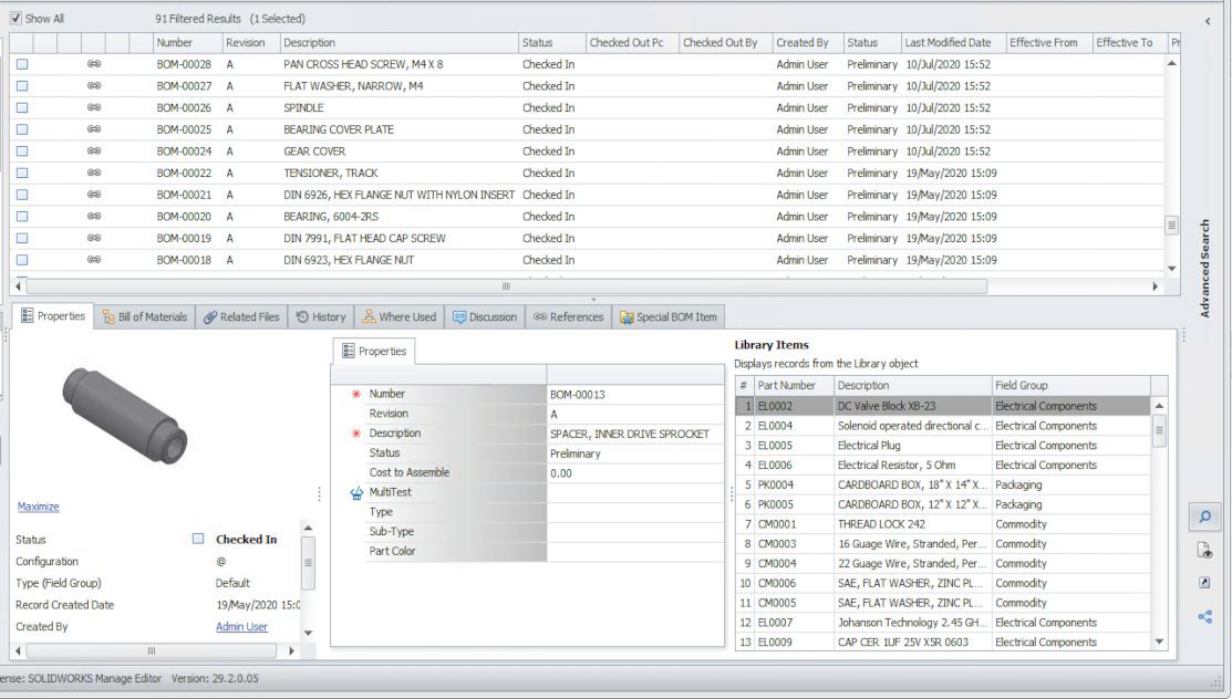 interfejs programu SOLIDWORKS Manage