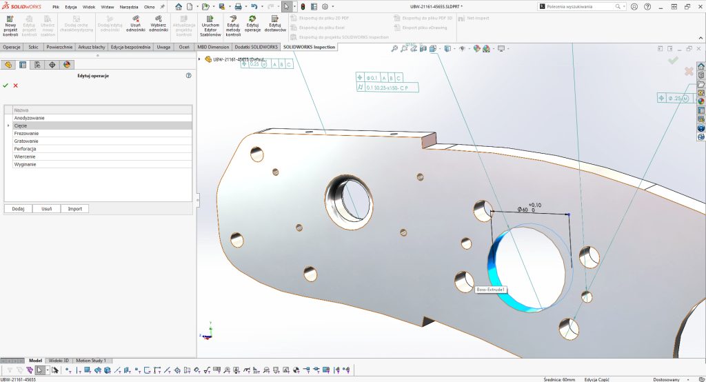 Interfejs programu SOLIDWORKS Inspection