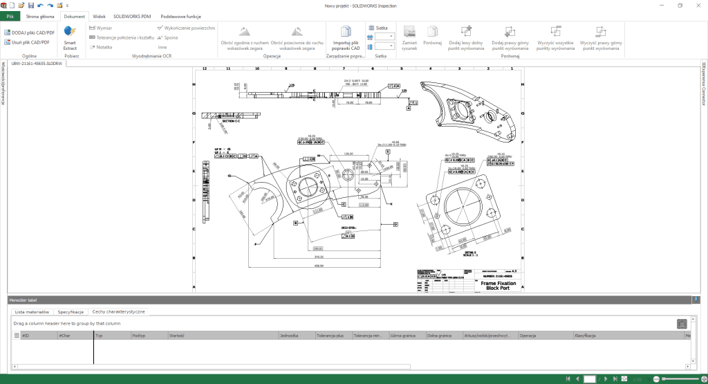 Interfejs programu SOLIDWORKS Inspection
