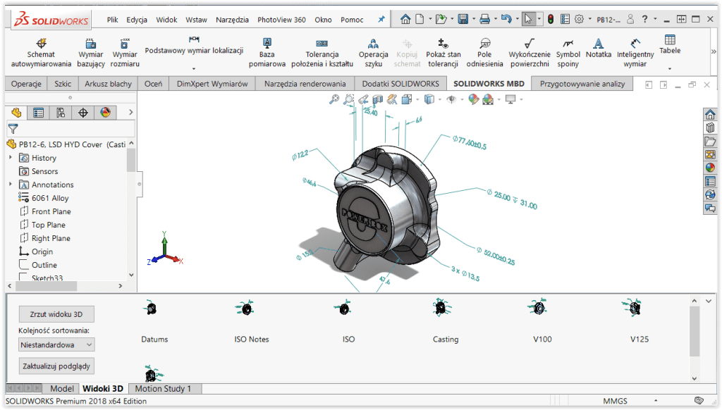 Interfejs SOLIDWORKS MBD