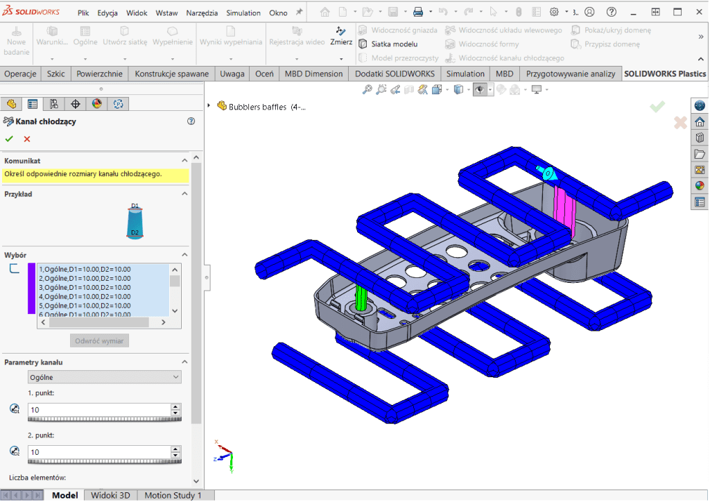 Interfejs SOLIDWORKS Plastics