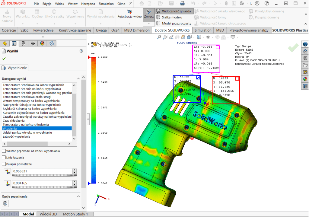 Interfejs SOLIDWORKS Plastics