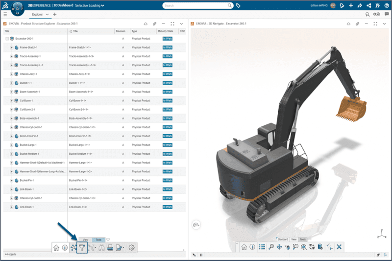 Uwolnij wydajność! Selektywne ładowanie i zaawansowane filtry 3DEXPERIENCE skracają czas pracy ze złożeniami. Pracuj szybciej i wydajniej.