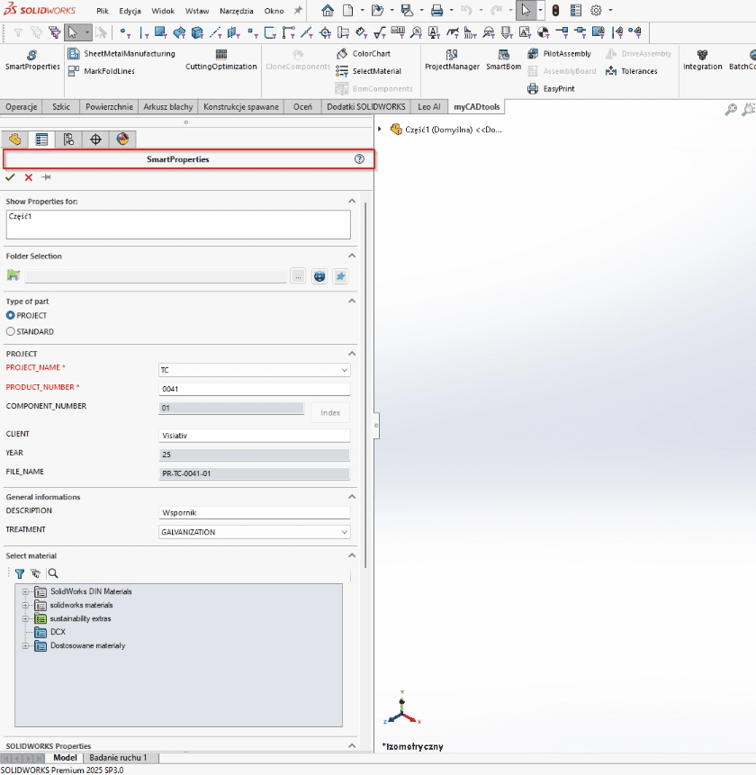 SmartProperties - Jak wykorzystać myCADtools w SOLIDWORKS we współpracy z platformą 3DEXPERIENCE?