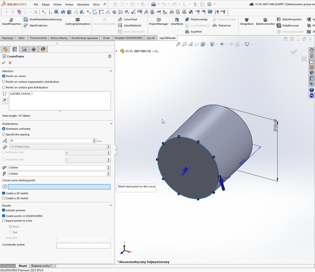 Create points - Jak wykorzystać myCADtools w SOLIDWORKS we współpracy z platformą 3DEXPERIENCE?