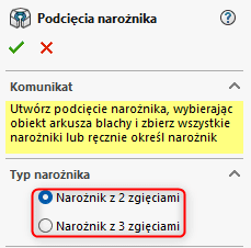 Jak tworzyć podcięcia narożników do zagiętego arkusza blachy w SOLIDWORKS?