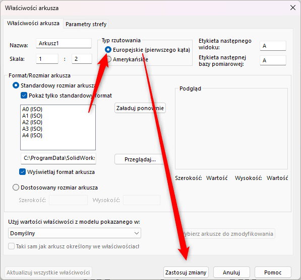Rzutowanie europejskie vs. amerykańskie w SOLIDWORKS