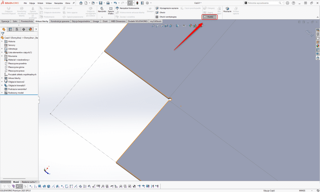 Jak tworzyć podcięcia narożników do zagiętego arkusza blachy w SOLIDWORKS?