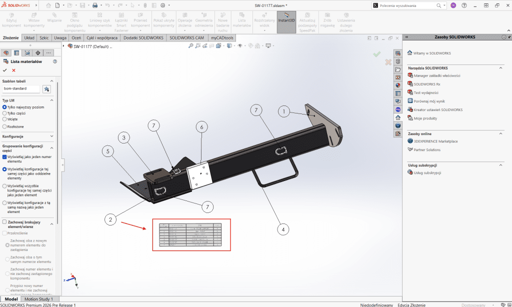 Jak uporządkować i lepiej kontrolować zestawienia materiałów w SOLIDWORKS 2025?