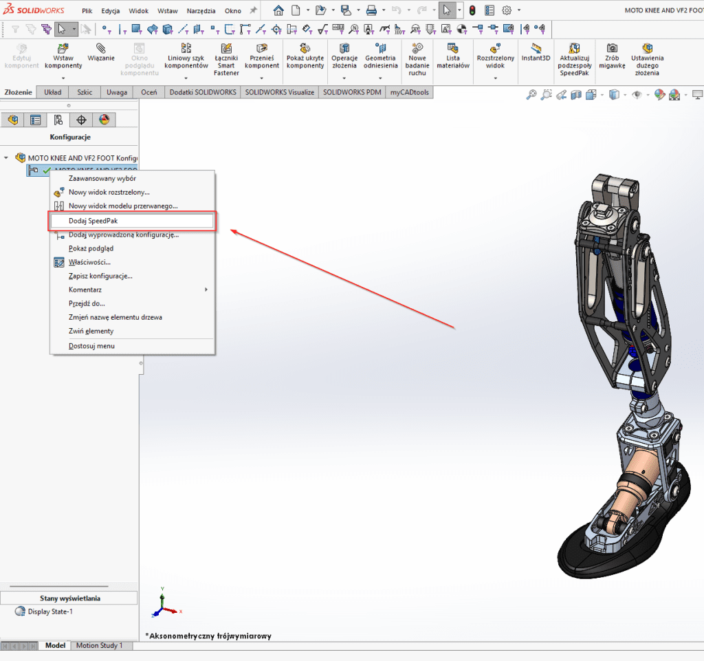 Jak przyspieszyć pracę z dużymi złożeniami w SOLIDWORKS 2025 przy użyciu SpeedPak i Silhouette Defeature?