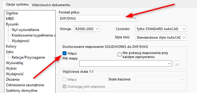 Jak przypisać linie zgięcia blachy do warstw DXF w SOLIDWORKS?