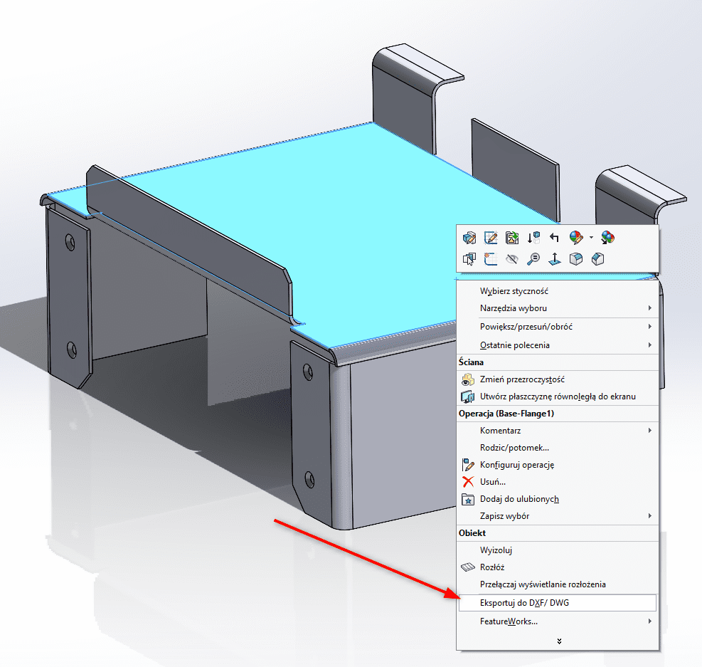 Jak przypisać linie zgięcia blachy do warstw DXF w SOLIDWORKS?
