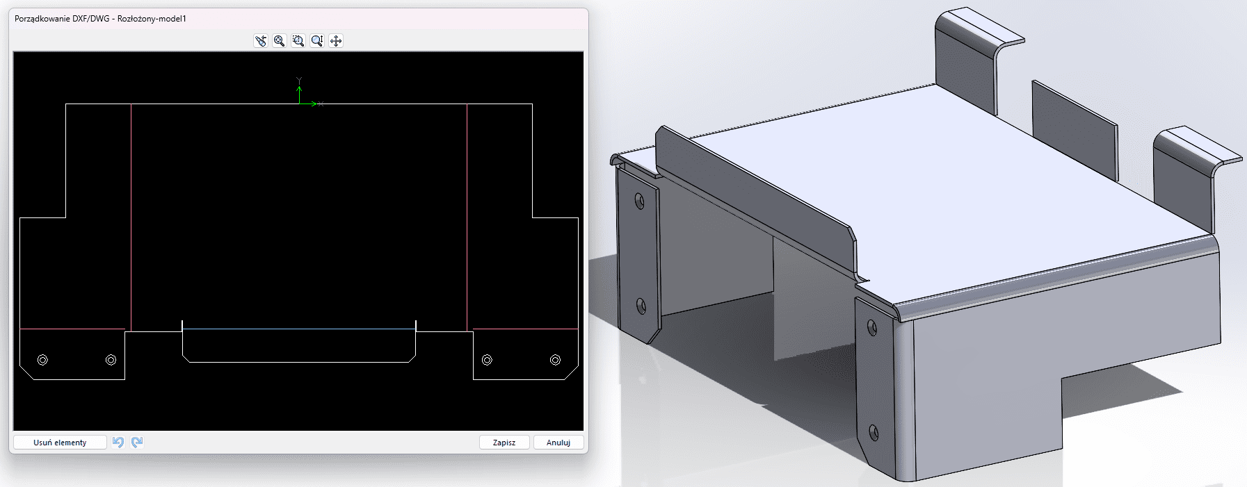 Jak przypisać linie zgięcia blachy do warstw DXF w SOLIDWORKS?