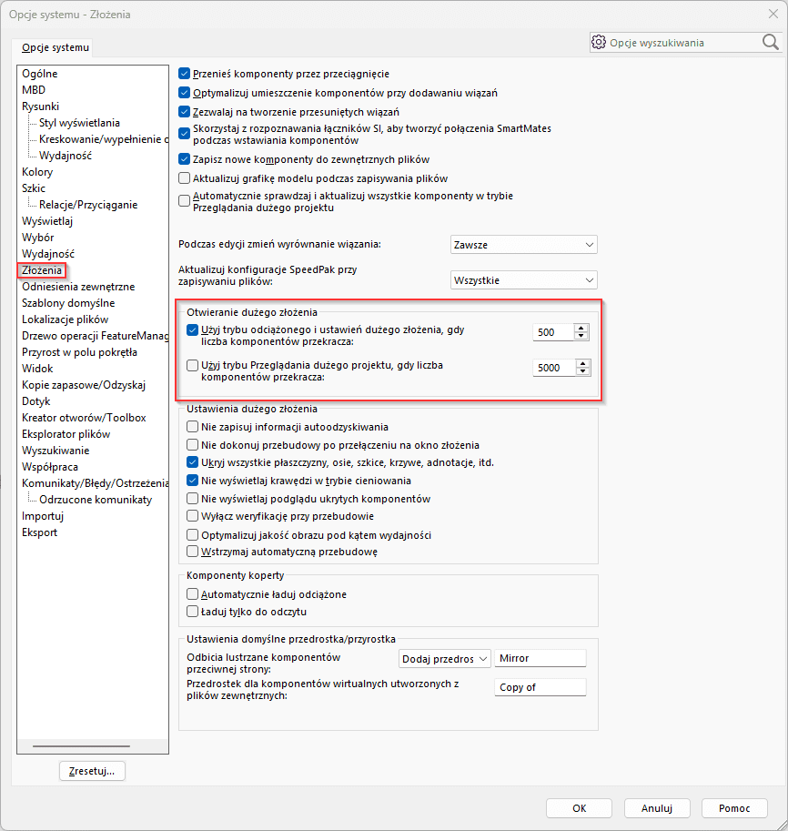 Jak przyspieszyć pracę z dużymi złożeniami w SOLIDWORKS 2025 przy użyciu SpeedPak i Silhouette Defeature?
