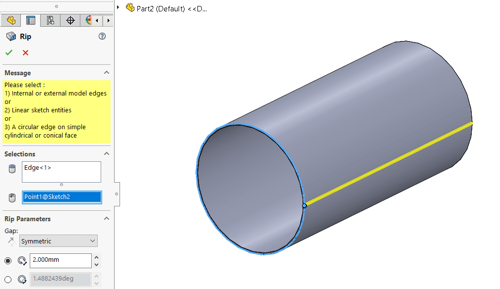 Rozcięcie w arkuszach blach w SOLIDWORKS 2024