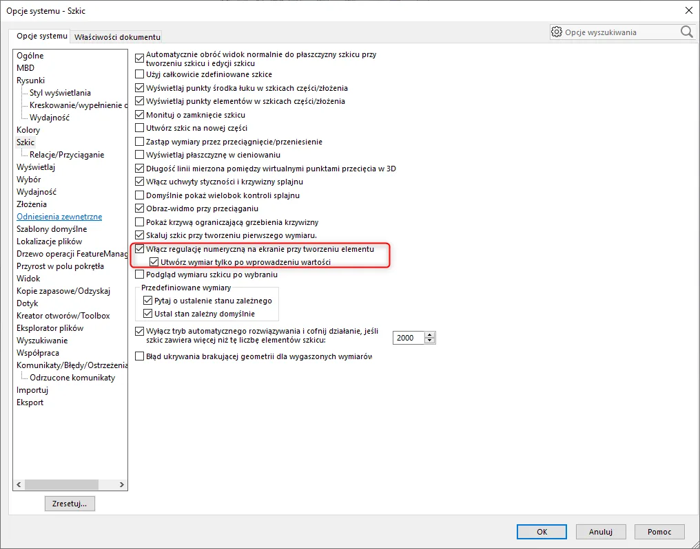 Automatyczne wymiarowanie szkicu w SOLIDWORKS