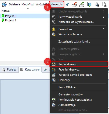 Kopiuj drzewo w SOLIDWORKS PDM
