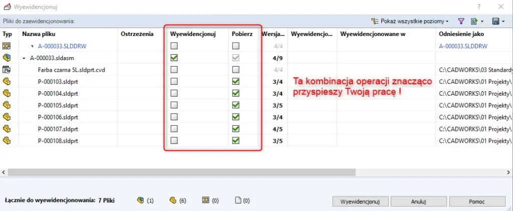 Nowa funkcja wyewidencjonowania przy pobieraniu wersji pliku w PDM 2025