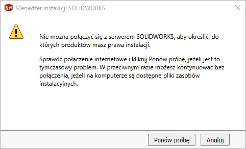 Rozwiązywanie problemów w Menedżerze instalacji SOLIDWORKS
