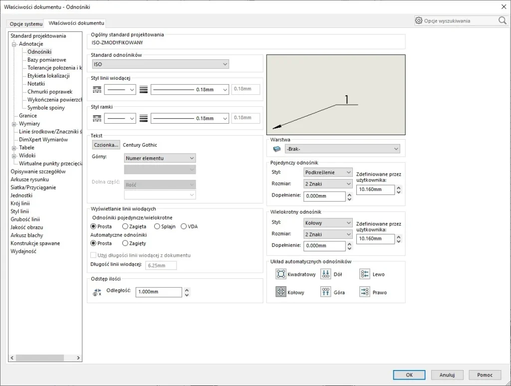 Odnośniki SOLIDWORKS w rysunkach