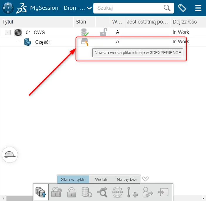 Jak działa aktualizacja na żywo dla modelu CAD otwartego z 3DEXPERIENCE?