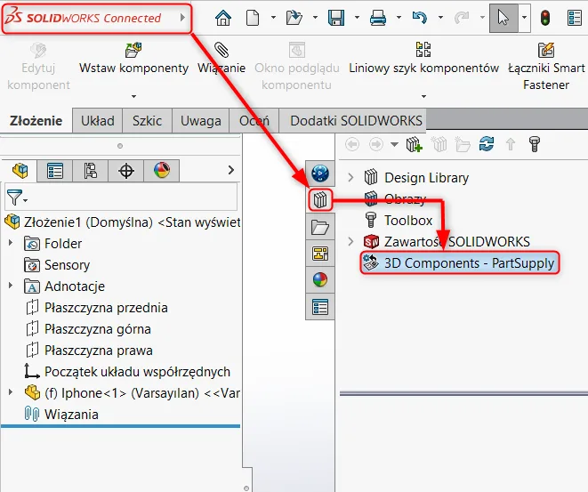 Uruchomienie SOLIDWORKS i dostęp do PartSupply