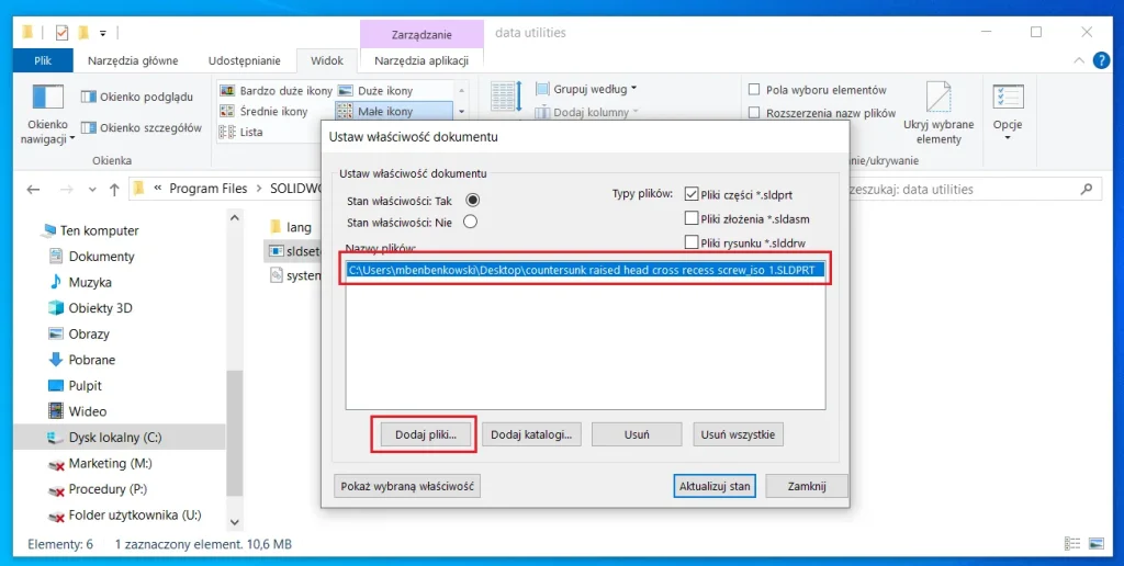 Jak pozbyć się flagi Toolbox z pliku części SOLIDWORKS?