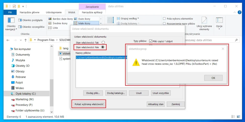 Jak pozbyć się flagi Toolbox z pliku części SOLIDWORKS?