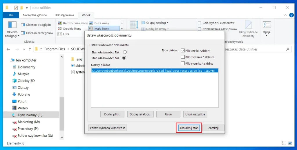 Jak pozbyć się flagi Toolbox z pliku części SOLIDWORKS?