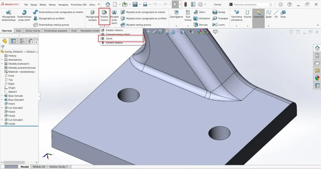 Jak używać kreatora gwintów w SOLIDWORKS CAD?