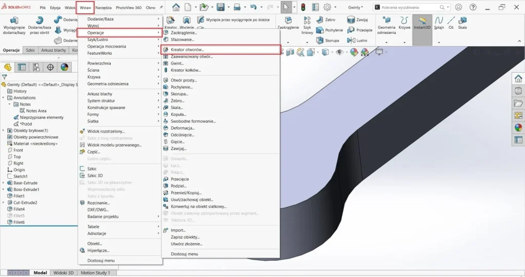 Jak używać kreatora gwintów w SOLIDWORKS CAD?