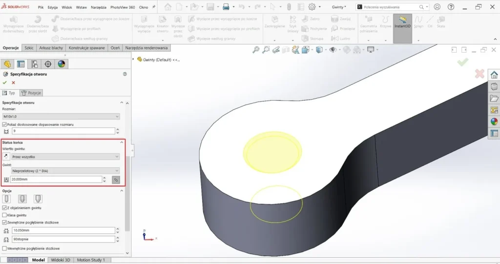 Jak używać kreatora gwintów w SOLIDWORKS CAD?