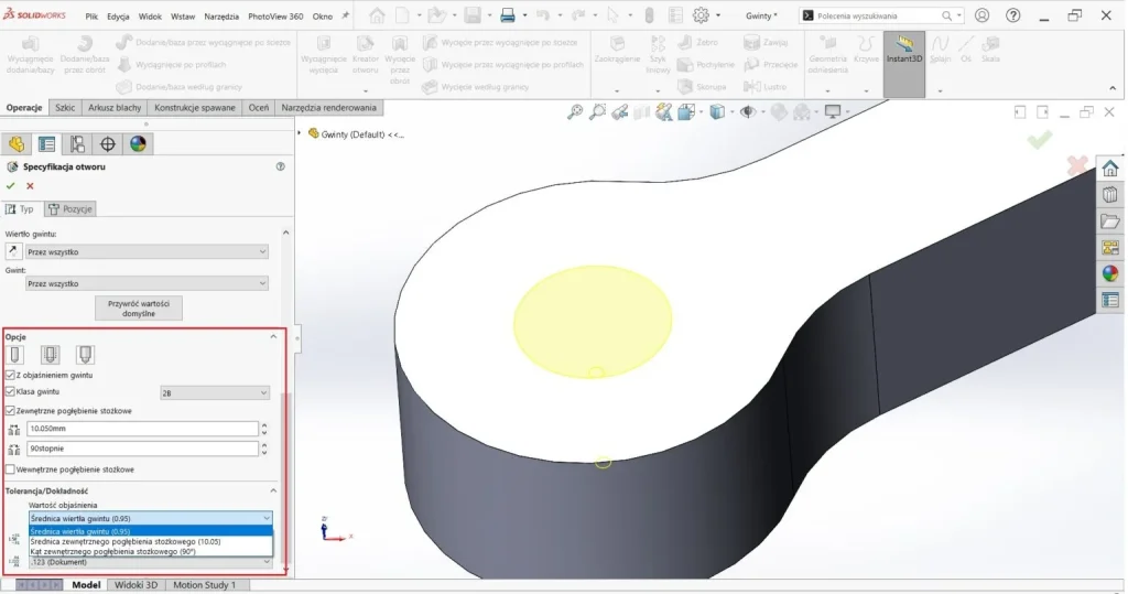 Jak używać kreatora gwintów w SOLIDWORKS CAD?