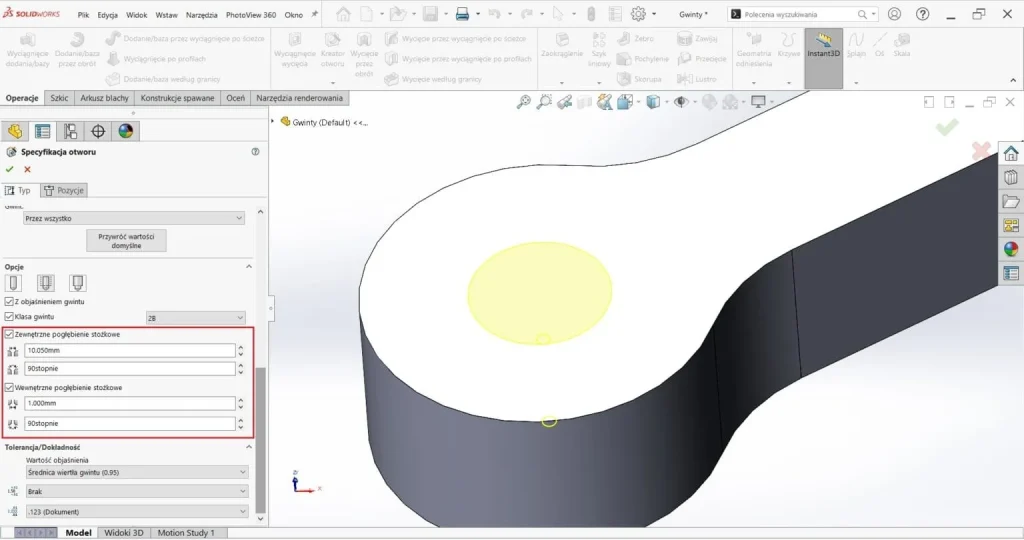 Jak używać kreatora gwintów w SOLIDWORKS CAD?