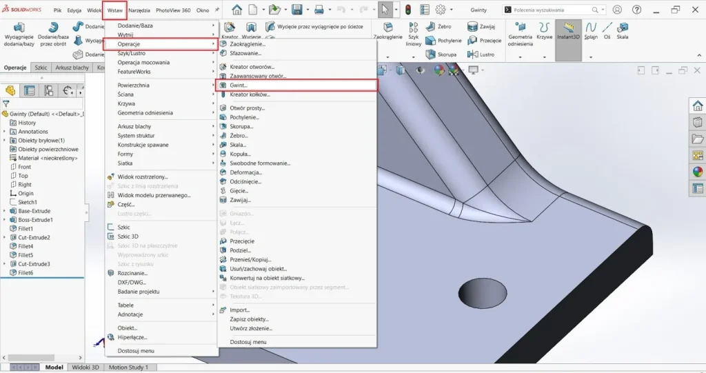 Jak używać kreatora gwintów w SOLIDWORKS CAD?
