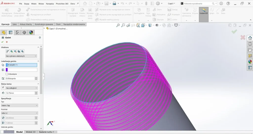 Jak używać kreatora gwintów w SOLIDWORKS CAD?