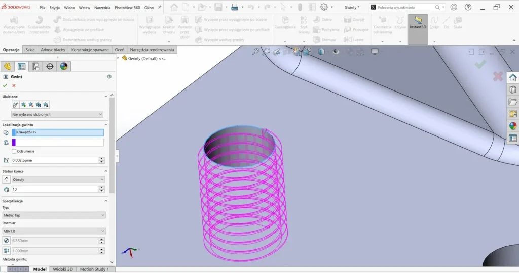 Jak używać kreatora gwintów w SOLIDWORKS CAD?