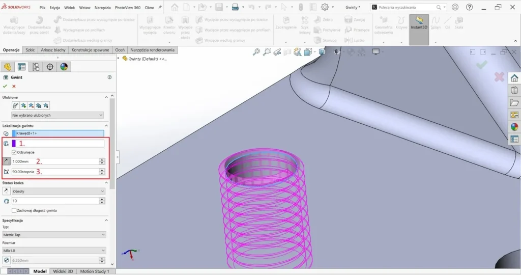 Jak używać kreatora gwintów w SOLIDWORKS CAD?