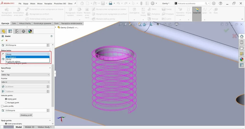 Jak używać kreatora gwintów w SOLIDWORKS CAD?
