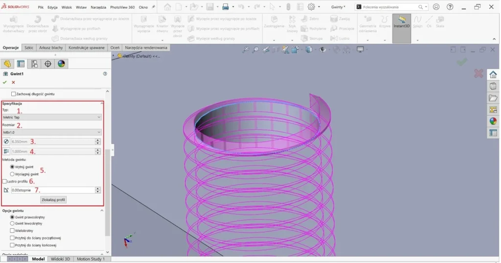 Jak używać kreatora gwintów w SOLIDWORKS CAD?