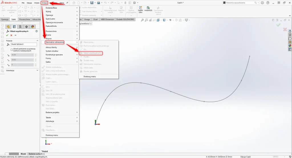 Eksport współrzędnych punktów w SOLIDWORKS