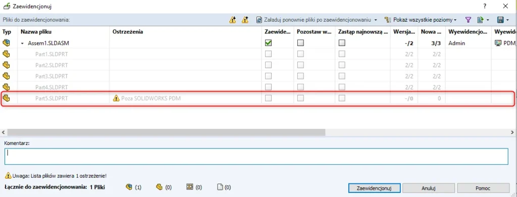Aktualizacja odniesień plików w SOLIDWORKS PDM