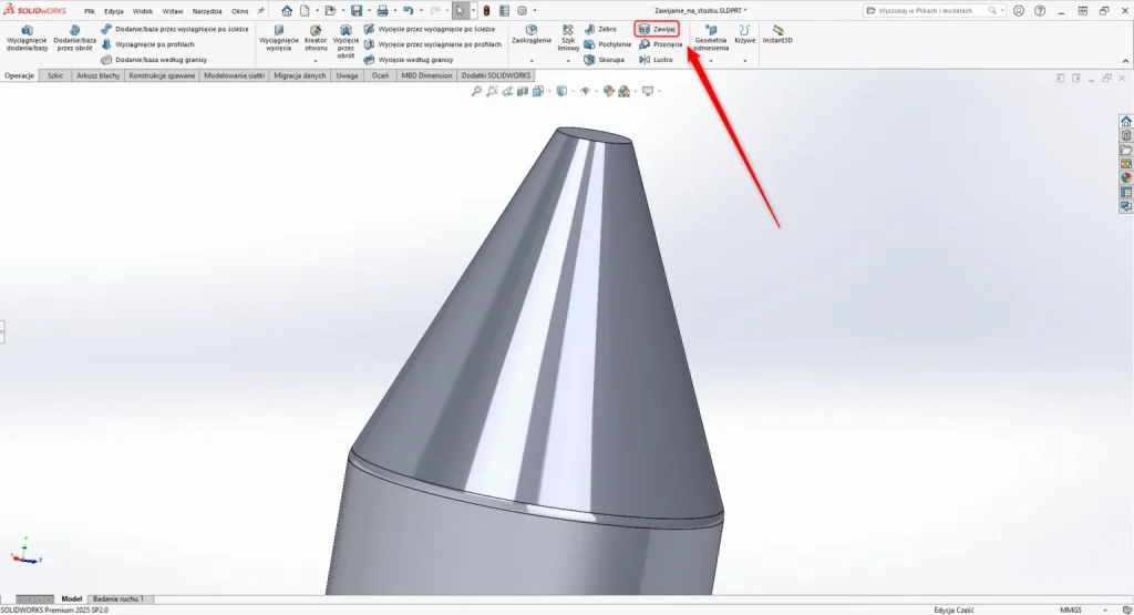 Jak wykorzystać funkcję Zawijaj na stożkowej powierzchni w SOLIDWORKS?