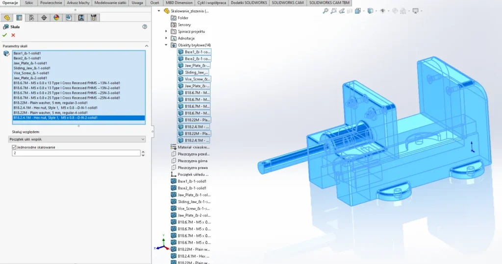 Jak skalować złożenie w SOLIDWORKS?